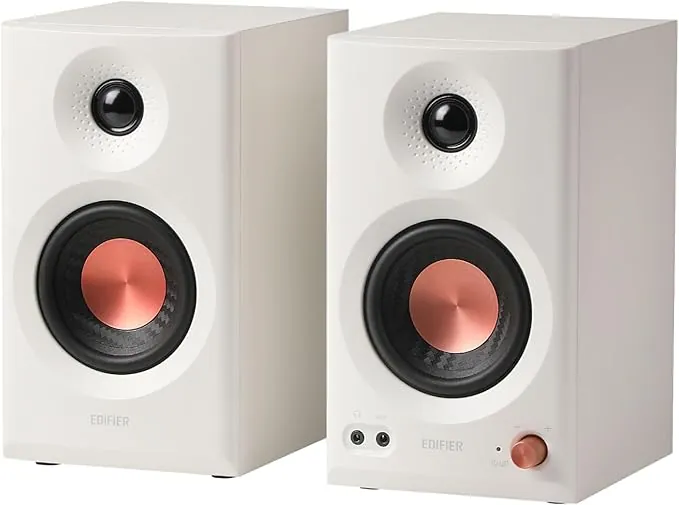 Edifier MR3 - Altavoces de Estudio compactos 2.0, Hi-Res Audio, Bluetooth V5.4, Controles físicos, RCA, AUX, Aplicación móvil, 2x18W, Blanco