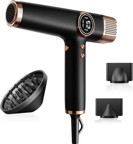 Faszin Secador de Pelo Profesional, Secador Rápido Ligero, Motor 110,000 RPM, Secador Pelo Iónico de 200 Millones para Mujeres y Hombres, Silencioso con 3 Boquillas Magnéticas