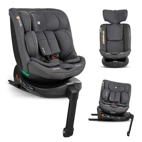 KikkaBoo Silla Coche Bebe Grupo 0 1 2 3 ISOFIX (0-36 kg) i-SECURE, Giratoria 360°, Reclinable, Protección SPS i-Size, Lateral, Arnés de 5 Puntos, 12 Posiciones Reposacabezas, Gris Oscuro