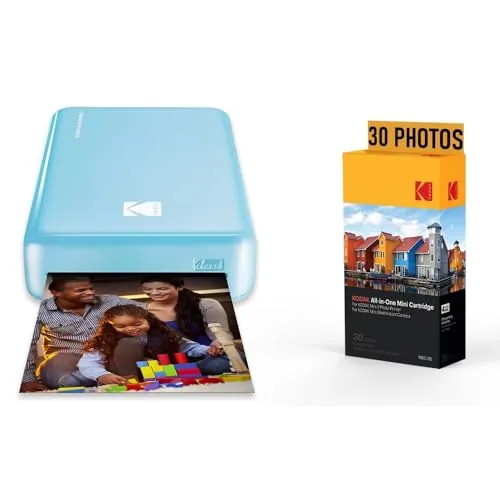 KODAK Pack Imprimante Photo Printer PM220 et cartouche MSC30 - Photos 5.4 * 8.6 cm, WiFi, Compatible Avec iOS et Android - Bleu