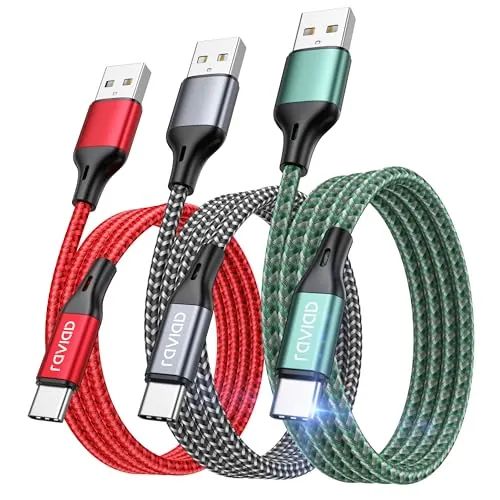 RAVIAD Cable USB C Carga Rápida 2M 3Pack, Trenzado Nylon Cable Tipo C