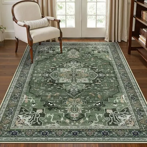 GENIMO Alfombra de SalóN Antideslizante, Estilo Oriental, Lavable MáQuina, Pelo Corto, Alfombra de Entrada Interior, Dormitorio, Pasillo, 120 X 170 Cm, Verde