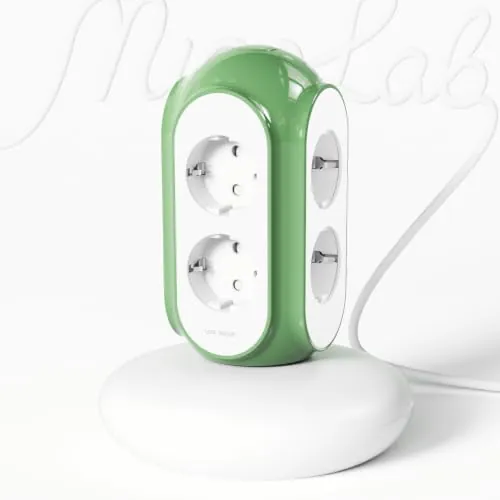 MiaoLab Regleta Torre 6 Tomas AC, 3680W/16A, Protector sobretensiones 1420J, Base con Peso 479 g Anti-vuelco, Cable 2 m, protección sobrecarga (Verde Normandía)