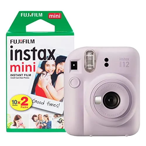 Fujifilm instax Mini 12 - Cámara instantánea con Paquete de 20 películas de Disparo, Color Morado Lila