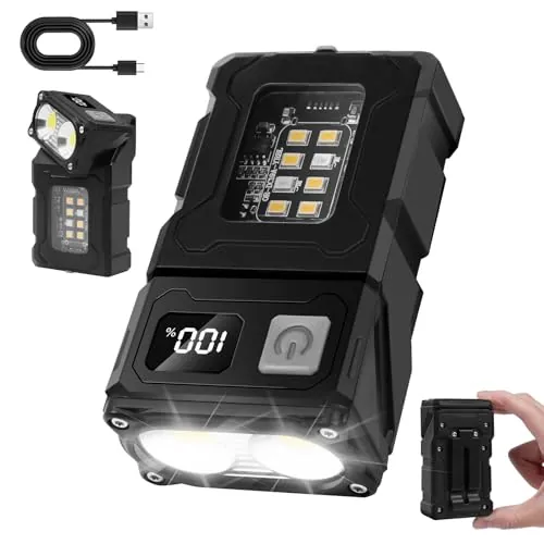 flintronic Linterna LED Recargable, 7 Modos, con Pantalla LCD y Iman