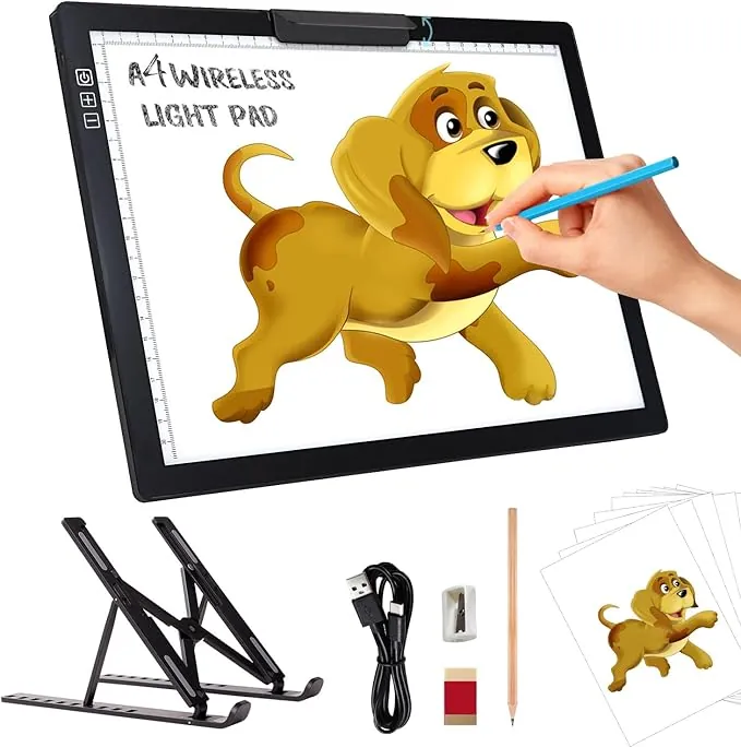 elice Placa de luz DIN A4 con soporte/clip, recargable, A4, portátil, 6 niveles de brillo y atenuación sin niveles, caja de luz para pintura de diamantes, dibujo, bocetos, tatuajes