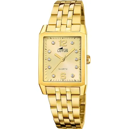 LOTUS Reloj Mujer Analógico de Acero Inoxidable 316l Dorado - Movimiento de Cuarzo - Cristal Mineral de Alta Resistencia - Resistente al Agua 5 ATM 18986/2 - Square Series