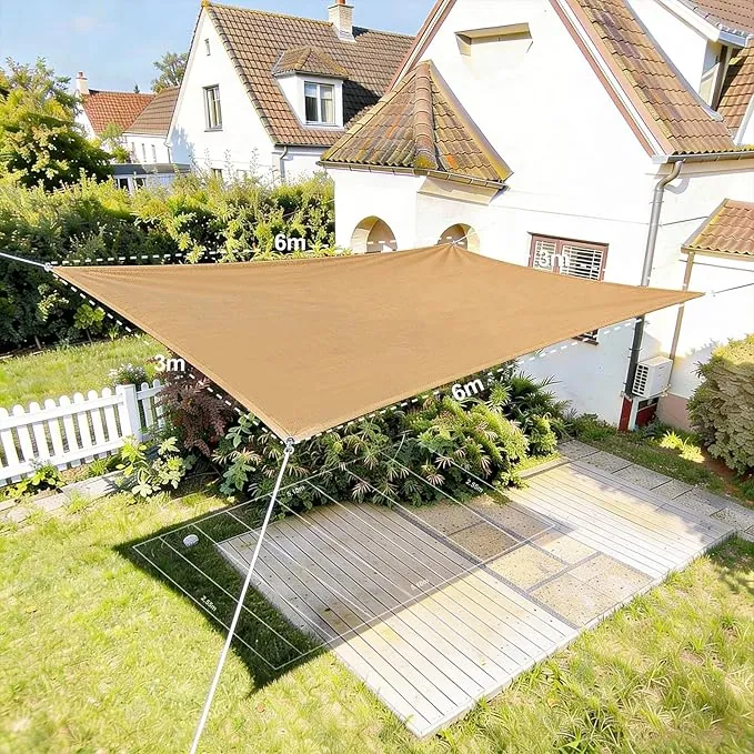 HAIKUS Toldo Vela Rectangular 3x6 m, Vela de Sombra 6x3 m HDPE, Transpirable, Resistente, 98% Protección Rayos UV para Exterior, Jardín, Terrazas (Arena)