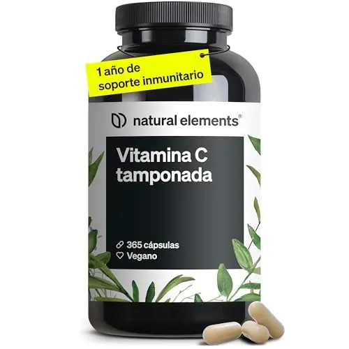 Vitamina C tamponada - Fabricado en Alemania - 365 cápsulas para 1 año - Suave para el estómago y pH neutro - Apoya al sistema inmunitario, nervioso y al metabolismo energético - Sin ácidos