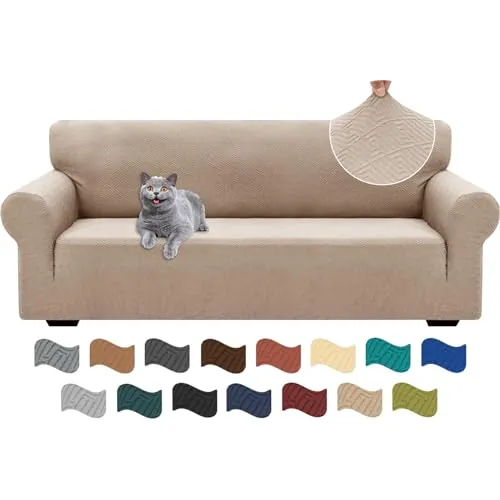 Ystyle Funda Sofa 3 Plazas Ajustable, Fundas para Sofa Elasticas, Funda De Sofa Anti Gatos Perros, Sofa Cover con Reposabrazos, Jacquard Fundas Cubre Sofa Ntideslizante Lavable, Caqui