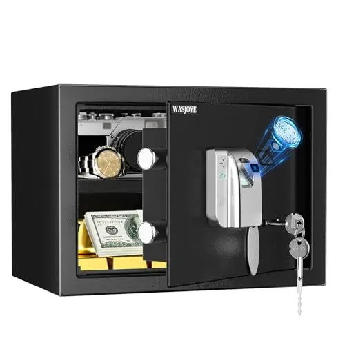 WASJOYE 25L Caja Fuerte Huella Dactilar, Biométrico Caja Fuerte-25*35*25cm