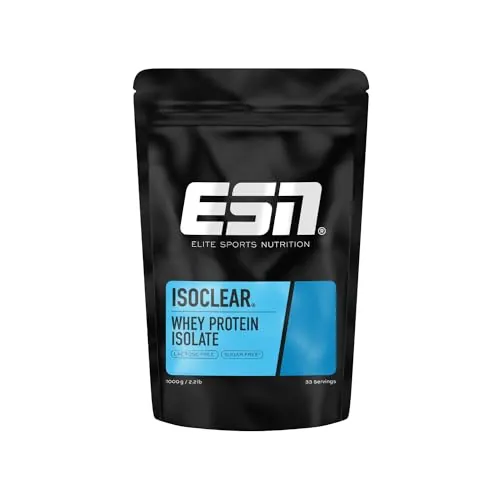 ESN ISOCLEAR Whey Isolate Protein Powder, Té helado de mango y melocotón, 1000 g, limonada de proteínas con un sabor afrutado y delicioso, suero de leche claro - made in Germany