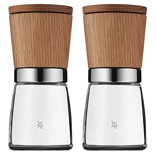 WMF Ceramill Natura - Juego 2 molinillos, Madera 13,8 cm Ø 6 cm, Molinillo de Sal y Pimienta, Molinillo de cerámica para Especias