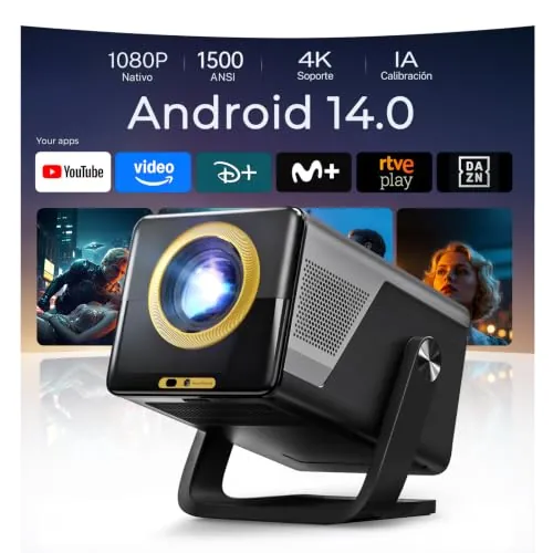 [1500 ANSI] Proyector Inteligente 1080P Nativo - Soporte 4K, Android 14