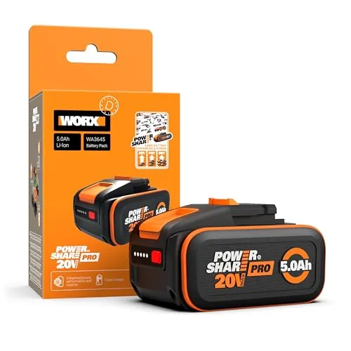 WORX WA3645 PowerShare Pro Batería 20V 5,0Ah Ion-Litio con BMS Inteligente, Indicador LED, Mayor Seguridad 360° y Compatible con Gama 20V, 40V y 80V