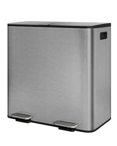 GarveeHome Cubo basura cocina sistema separación residuos 2 compartimentos pedal metálico tapa cierre suave reciclaje residuos orgánicos cubos interiores extraíbles (Gris mate, 2 x 40 L)