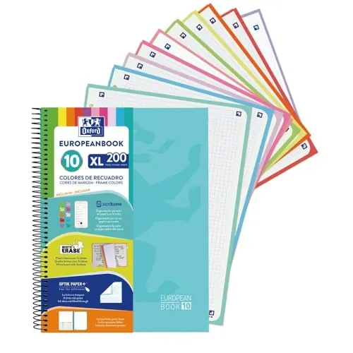 Oxford Cuaderno A4+, Europeanbook 10, Tapa Extradura, Cuadriculado 5X5, 200 Hojas, Color Ice Mint