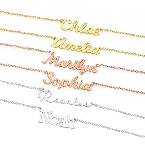 AUROGLOW Collar con nombre personalizado, chapado en oro de 24 quilates, chapado en oro rosa auténtico y acero inoxidable plateado, colgante de letra personalizado, regalo para cumpleaños y Navidad