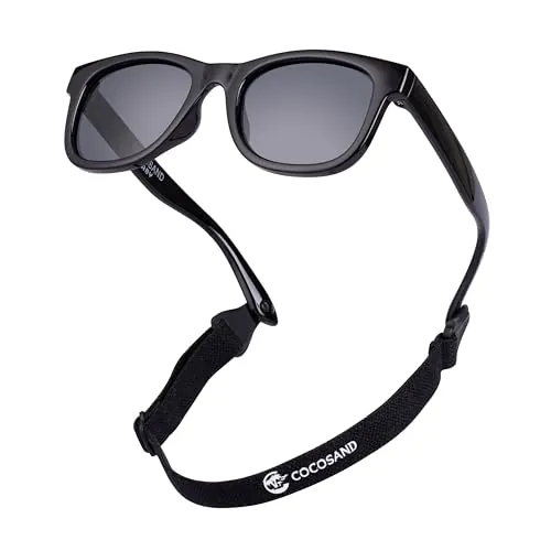 COCOSAND Baby Sunglasses with Strap Polarized Flexible Frame for Toddler Infant Newborn Girls Boys Age 0-24 Months, Black