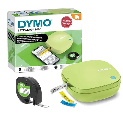 DYMO LetraTag 200B Bluetooth Etiquetadora | Impresora de etiquetas compacta | Se conecta mediante tecnología inalámbrica Bluetooth | Incluye 1 cinta de etiqueta de papel blanco | Amarillo Pistacho