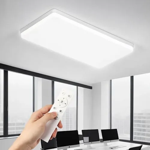 OTREN Plafon LED Techo Rectangular 50x25cm con Mando a Distancia, 52W 5200LM Lámpara Luz Regulable 3000K a 6500K, IP44 Impermeable, Panel Superficie para Salón Dormitorio Cocina Baño Oficina Garaje