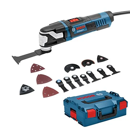 Bosch PRO multiherramienta GOP 40-30 | Potencia 400W, Starlock Plus, incl. 10 hojas de sierra (7 inmersión, 3 segm.), 5 hojas de lija, 1 placa lijadora, L-BOXX
