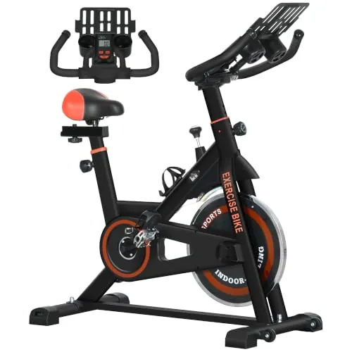 HOMCOM Bicicleta Estática con Resistencia Regulable Pantalla LCD Rojo