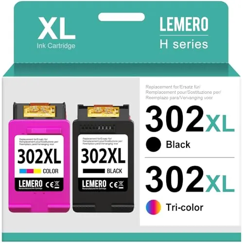 Lemero 302XL Cartuchos Compatible para Tinta HP 302 XL Negro y Color Pack para HP Envy 4525 4520 Deskjet 3630 3639 Officejet 3830 3831 5230 Impresora(Color Negro,2-Pack)