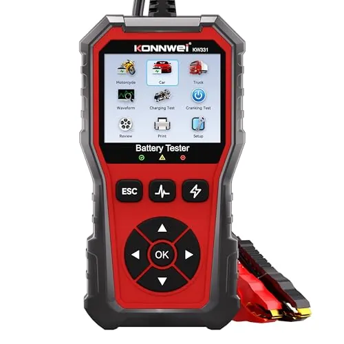 KONNWEI KW331 10-2000 CCA Comprobador de Baterías con Impresión en la Nube 6V 12V 24V AGM Litio Gel Analizador Digital Alternador Sistema de Carga y Arranque para Vehículos Camiones Motocicletas