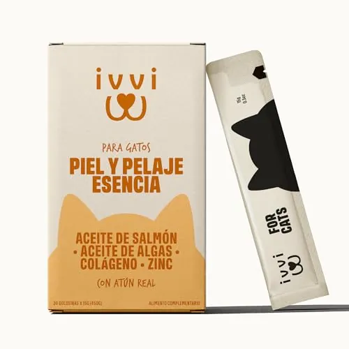 ivvi Piel & Pelaje Esencia para Gatos con Aceite de Salmón y Algas, 30x15g