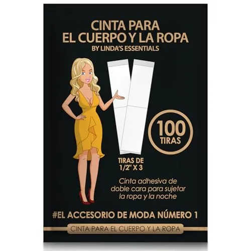 Cinta Doble Cara Ropa y Piel Invisible (100 Cintas) Adhesivo Natural Extrafuerte y Resistente al Sudor - Hipoalergénica - Sin Daños en Piel y Ropa Sin Residuos Body Tape y Boob Tape