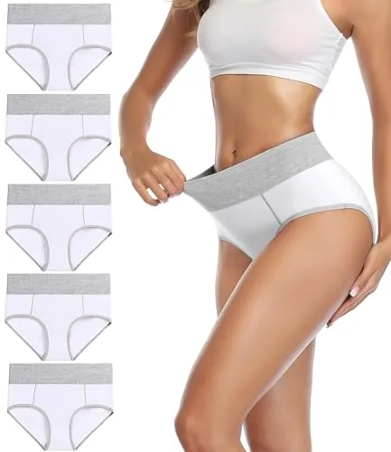 wirarpa Bragas Talle Alto Algodón para Mujer Culotte Braguita de Cintura Alta Cómodo 5 Pack Blanco Tamaño 3XL