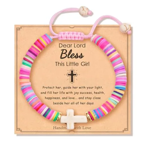 KAHZOR 1 pieza Pulsera de Cruz para Niñas, Pulsera para Niñas, Pulseras de Jesús Cristianas Coloridas, Cruz Niña, Regalos de Joyería para Niños Niñas Adolescentes, Hijas, Hermanas, Regalos Católicos