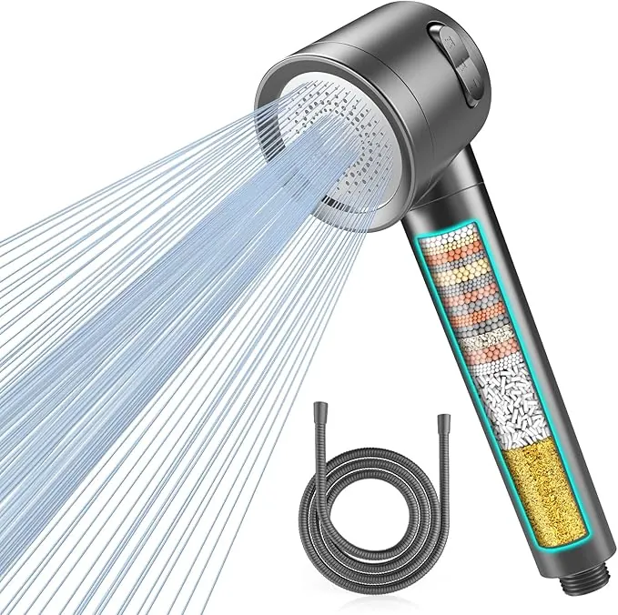 MEKO Cabezal de Ducha con Filtro de Alta Presión con Filtro de 15 Pasos, Manguera de 1,5 M, 3 Modos de Pulverización, Alcachofa Ducha Antical Ahorrador de Agua para Eliminar Cloro Residual