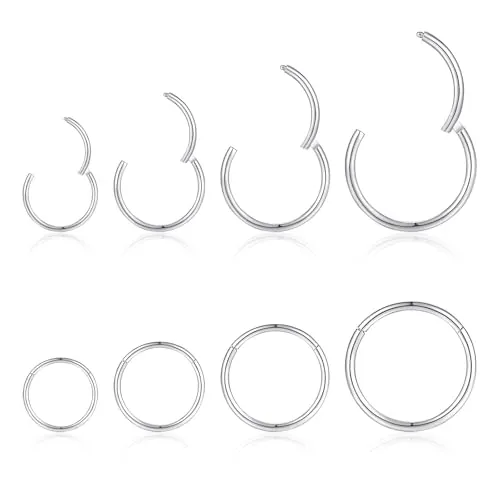 jagosen 18G Piercing Plata Nariz Aros Septum Acero Noxidable Quirurgico 8Piezas Cartílago Pendientes De Aro Bisagra Anillos Piercing Labio Helix Nariz Plata 6mm/8mm/10mm/12mm
