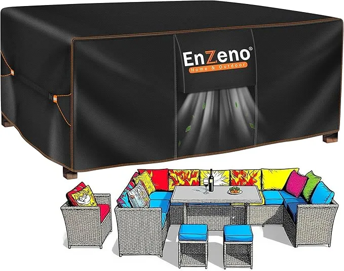 Enzeno Funda Mesa Exterior Impermeable,Fundas Muebles Exterior Impermeable 250x250x90cm,Funda Conjunto Jardin Aplicable a Mesa y Sillas,Anti Viento, Anti UV