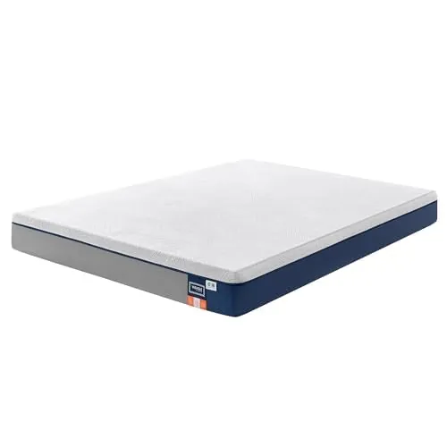 VASAGLE Colchón 135 x 190 cm, Colchón de Matrimonio, Espuma Viscoelástica con Gel, Firmeza Media Tirando a Suave en 7 Zonas, Funda Transpirable y Lavable a Máquina, Grosor 20 cm, Azul RMZ126QZ01