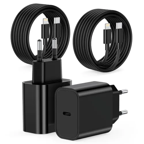 25W Cargador Carga Rapida, 2PACK USB C Cargador Carga Rapida para iPhone con 2M C-Lightning Cable for iPhone 14/14 Pro/14 Pro Max/14 Plus 13 12 11 SE XR X XS 8 7, Air Plus, iPad Pro/iPad Air, Negro
