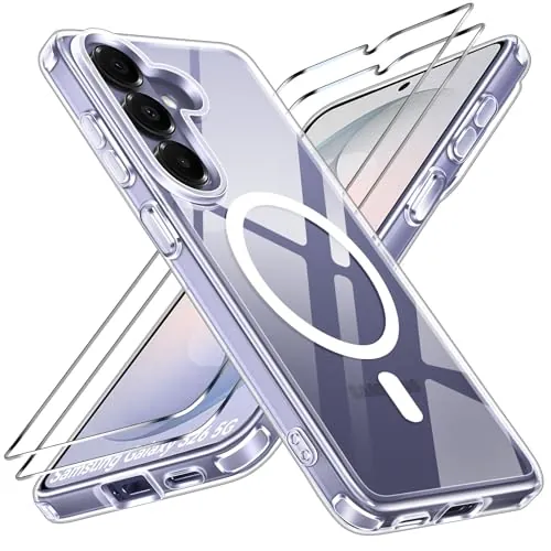 ivoler Funda Magnética para Samsung Galaxy S26 5G con 2 Piezas Cristal Templado, Compatible con MagSafe, [Protección Militar] Anti-Choque Carcasa Protectora, Claro