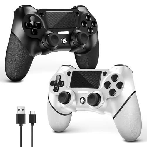 AceGamer 2 Pack Mando Inalámbrico para PS4，Mando de Juego para PS4/Pro/Slim/PC，Gamepad Joystick con Turbo/Botón Trasero/Doble Vibración/6-Axis Sensor Giroscópico/Panel Táctil (Blanco o negro)