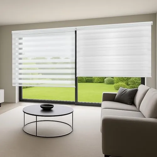 Estores Noche y Día de Calidad con Doble Tejido Elegantes para Ventanas de Interior y Puertas. Elige la privacidad y el Paso de la luz STORESDECO Blanco 140 x 250 cm (Ancho x Largo)