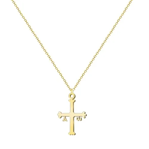 cotigo – Cruz de la Victoria de Asturias en Acero Inoxidable, Colgante Religioso de Protección y Fe, Collar Unisex con Significado Espiritual, Regalo para Mujer (Dorado)