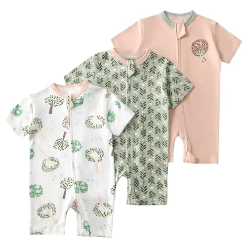 amropi Bebé Niña Mono Pack de 3 Peleles a Rayas Pijama Manga Corta Mameluco 9-12 Meses, Estilo06