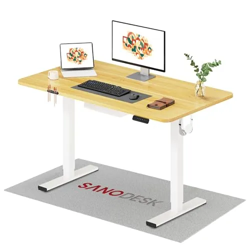 SANODESK QS+ 120 x 60 cm Escritorio Elevable Eléctrico con Tablero Entero Escritorio Regulable en Altura Eléctrico Telescópico Bidireccional con Control de Memoria y Tecnología Anticolisión (Arce)