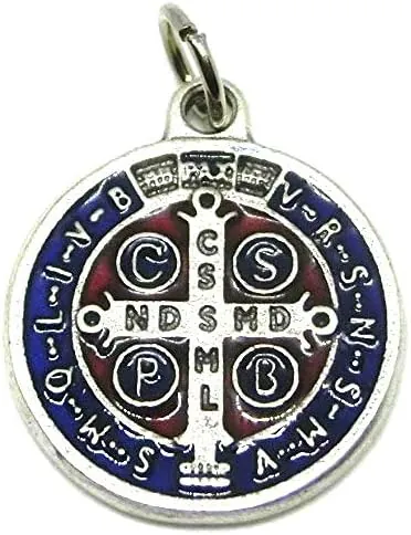 GTBITALY Medalla de San Benito de plata esmaltada a mano, tamaño 2 cm, con anilla, 60.048.31