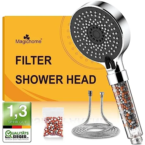 Magichome Alcachofa de Ducha con Manguera 2M Filtro 3 Capas Piedras | 5 Tipos de Chorros, Ahorro de Agua, Alta Presión y Aumento de Presión, Ideal para Hogar u Hotel, Fácil de Usar y Resistente