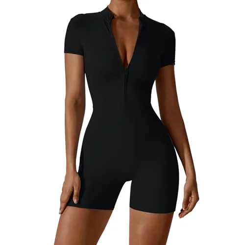 Litthing Mono Deportivo Mujer Corto Deportiva con Cremallera Mangas Corta