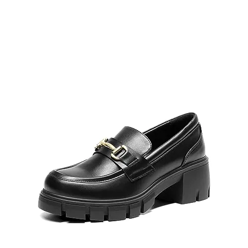 DREAM PAIRS Mocasines Plataforma Mujer,Negro,37