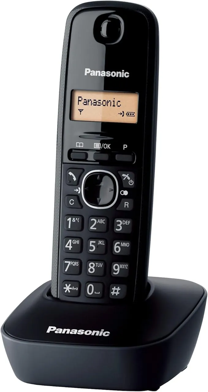 Panasonic KX-TG1611SPH - Teléfono Fijo Inalámbrico DECT, LCD, Identificador de Llamadas, Agenda de 50 Números, Tecla de Navegación, Alarma, Reloj, color Negro