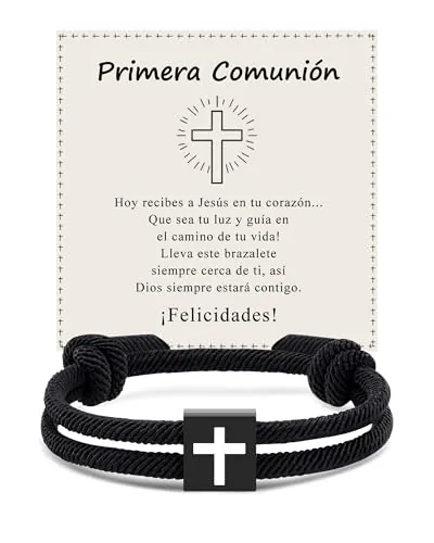BOCHOI Regalo Comunión Niño Cruz Pulsera Regalo Primera Comunión Originales Confirmación Navidad Cumpleaños Pulsera Jesús Negr Niña Hombre Tejida Bautizos Adolescentes Comunion Religiosa